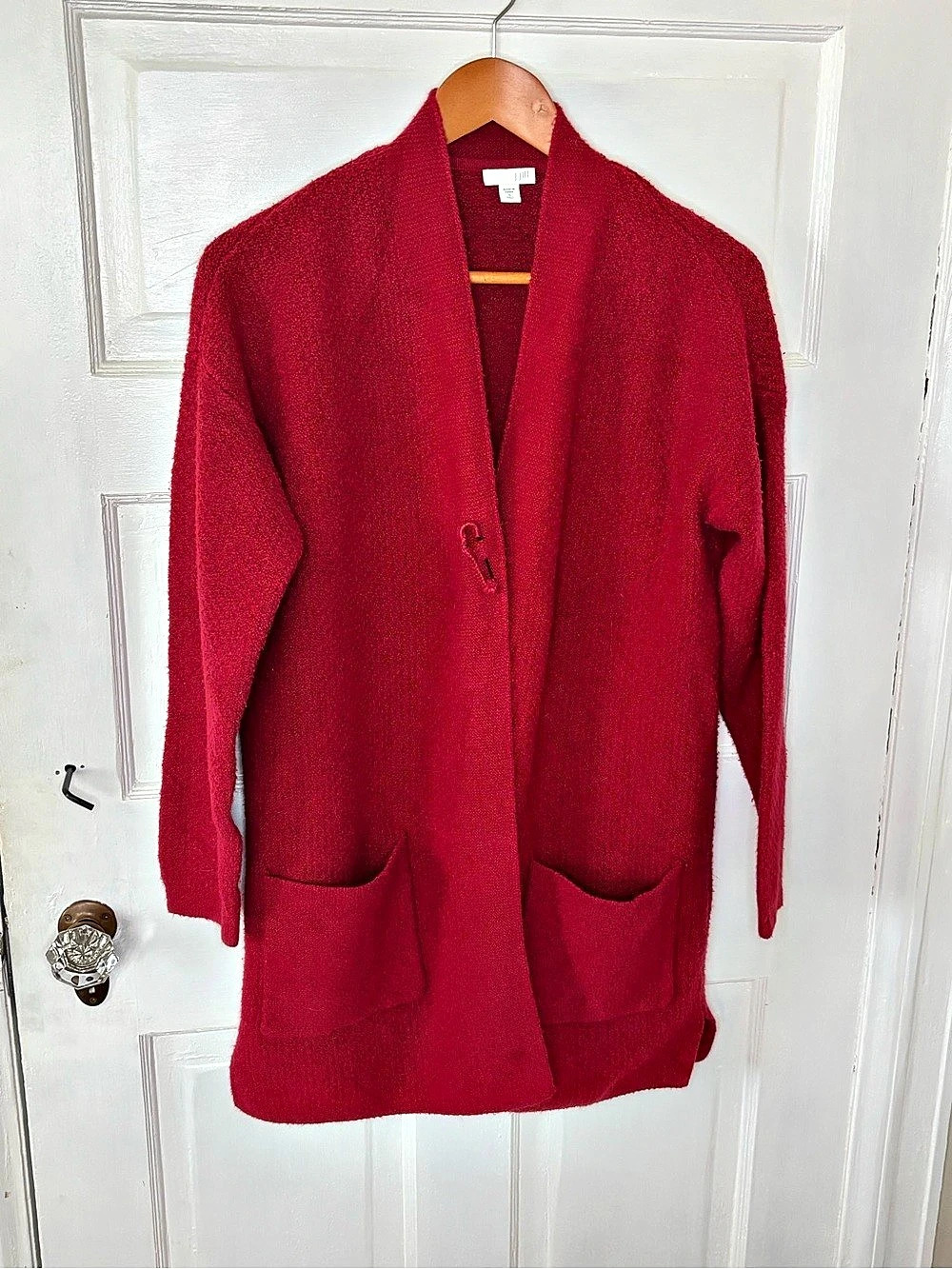 J. Jill Red Open Cardigan with Decorative Safety Pin Closure